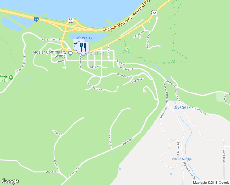 map of restaurants, bars, coffee shops, grocery stores, and more near 700 Oregon Street in Mosier