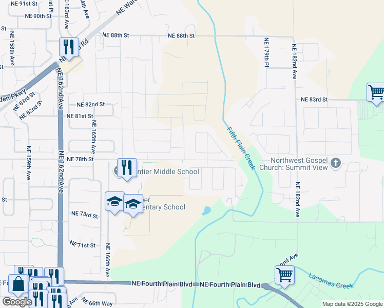map of restaurants, bars, coffee shops, grocery stores, and more near 17303 Northeast 78th Way in Vancouver