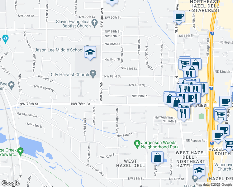 map of restaurants, bars, coffee shops, grocery stores, and more near 700 Northwest 79th Street in Vancouver
