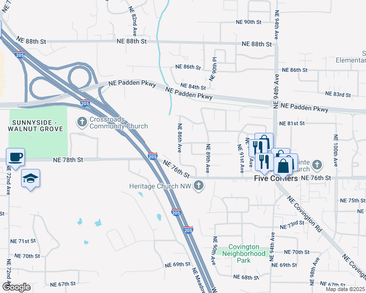 map of restaurants, bars, coffee shops, grocery stores, and more near 7905 Northeast 86th Avenue in Vancouver