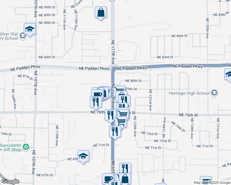 map of restaurants, bars, coffee shops, grocery stores, and more near 11804 Northeast 78th Way in Vancouver