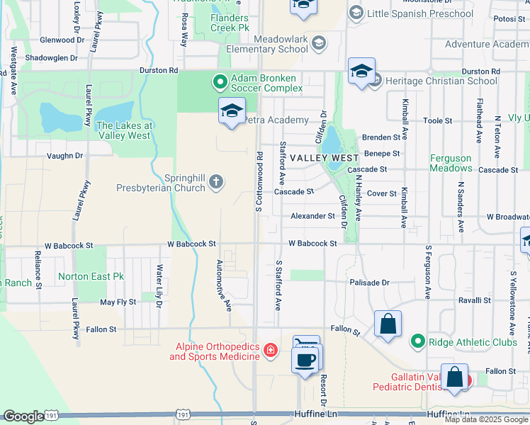 map of restaurants, bars, coffee shops, grocery stores, and more near 76 North Cottonwood Road in Bozeman