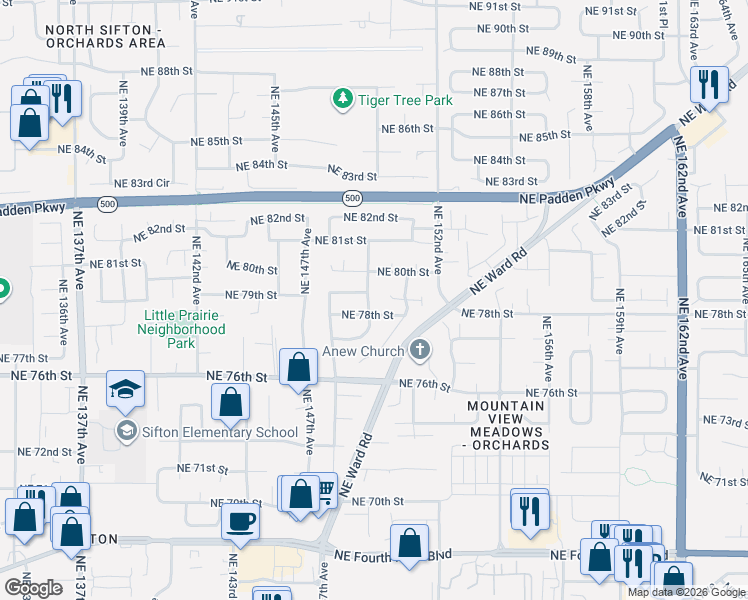 map of restaurants, bars, coffee shops, grocery stores, and more near 7809 Northeast 149th Avenue in Vancouver