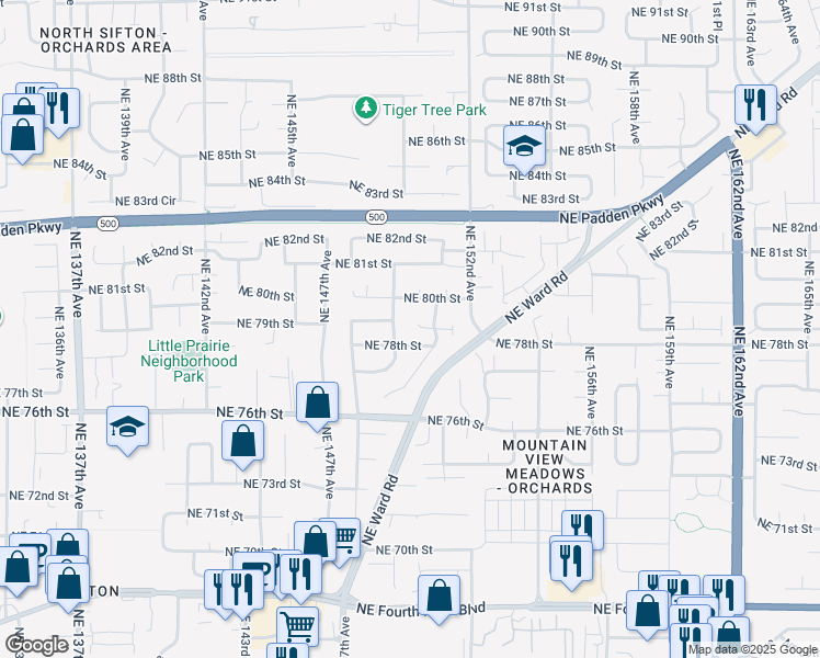 map of restaurants, bars, coffee shops, grocery stores, and more near 15011 Northeast 79th Circle in Vancouver