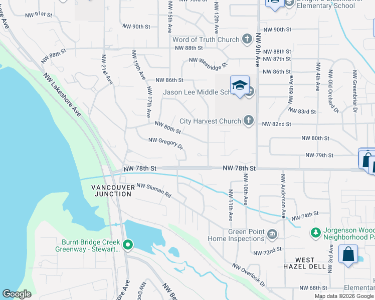 map of restaurants, bars, coffee shops, grocery stores, and more near 1500 Northwest Gregory Drive in Vancouver