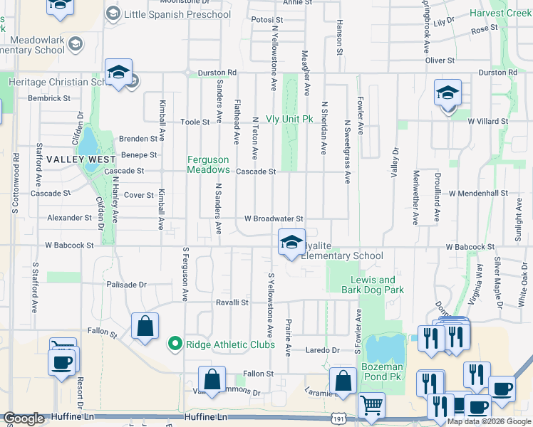 map of restaurants, bars, coffee shops, grocery stores, and more near 10 South Yellowstone Avenue in Bozeman