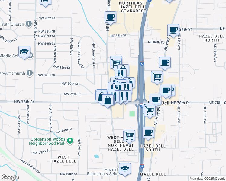 map of restaurants, bars, coffee shops, grocery stores, and more near 316 Northeast 78th Street in Vancouver