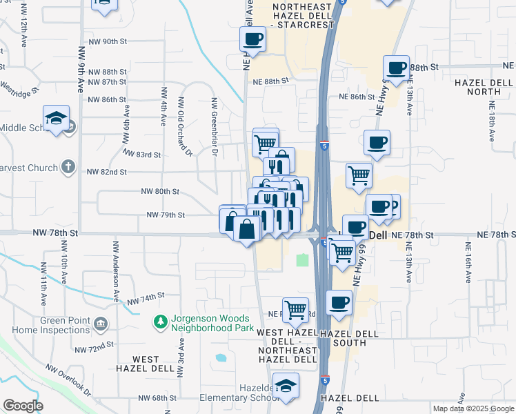 map of restaurants, bars, coffee shops, grocery stores, and more near 316 Northeast 78th Street in Vancouver