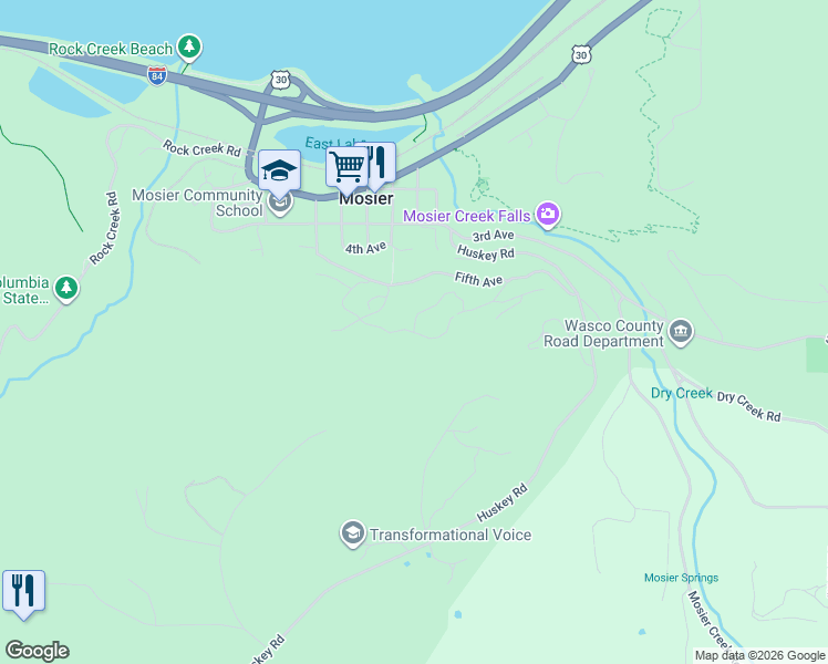 map of restaurants, bars, coffee shops, grocery stores, and more near Blanchard Boulevard in Mosier