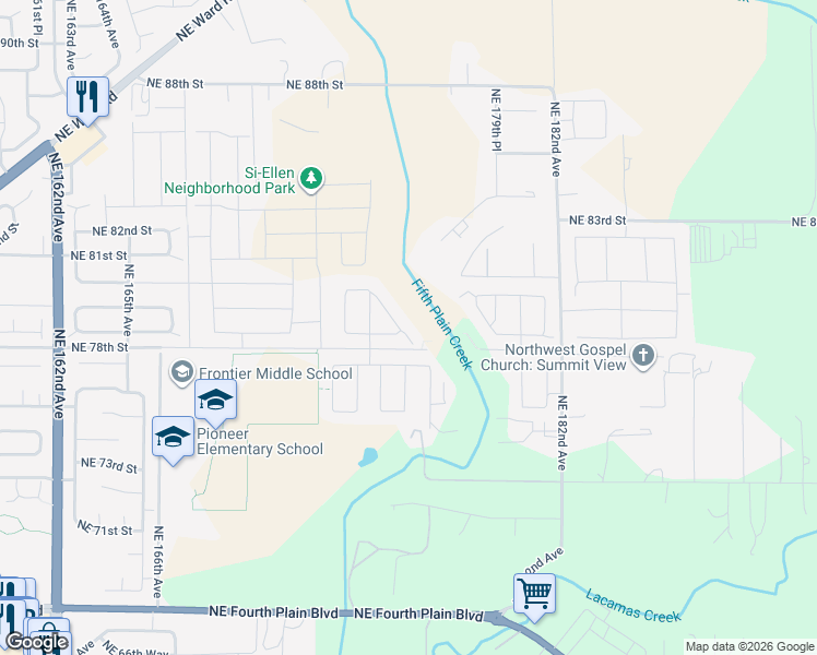 map of restaurants, bars, coffee shops, grocery stores, and more near 7805 Northeast 175th Drive in Vancouver