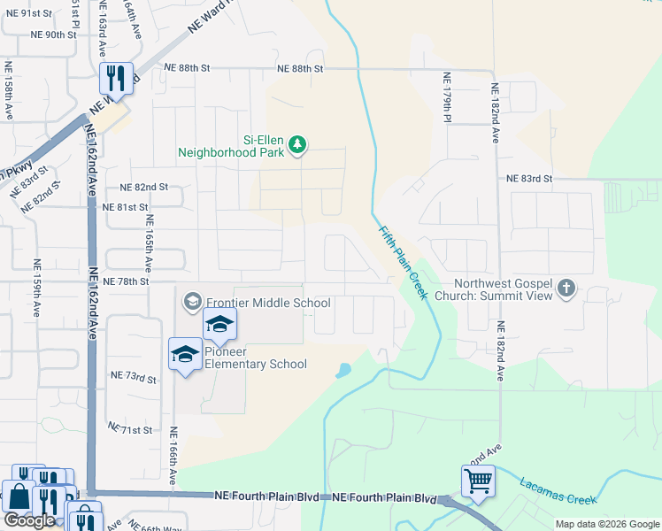 map of restaurants, bars, coffee shops, grocery stores, and more near 17303 Northeast 78th Way in Vancouver