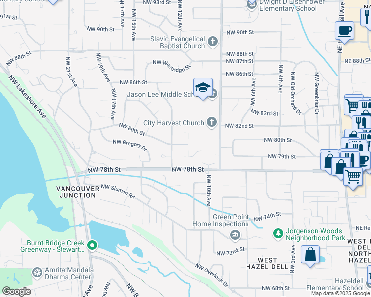 map of restaurants, bars, coffee shops, grocery stores, and more near 1105 Northwest 80th Street in Vancouver