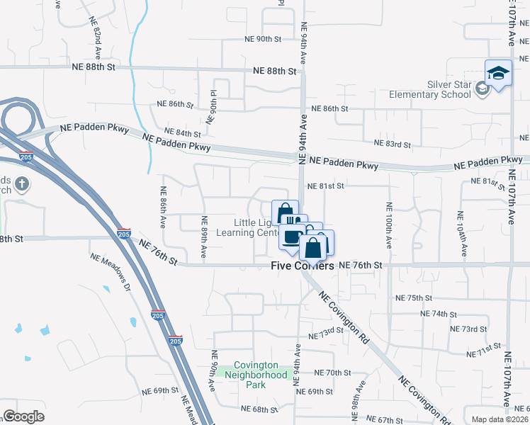 map of restaurants, bars, coffee shops, grocery stores, and more near 8001 Northeast 92nd Avenue in Vancouver
