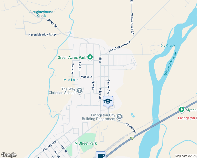 map of restaurants, bars, coffee shops, grocery stores, and more near 400-416 Miles Ln in Livingston