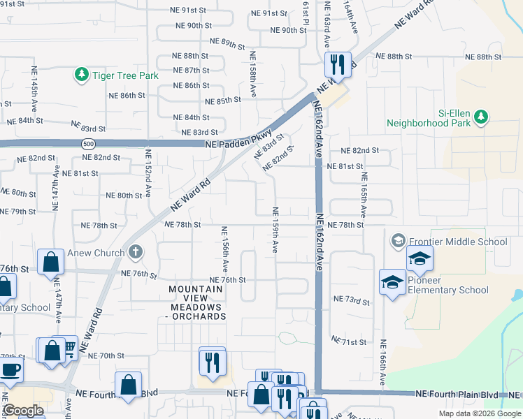 map of restaurants, bars, coffee shops, grocery stores, and more near 15805 Northeast 79th Street in Vancouver
