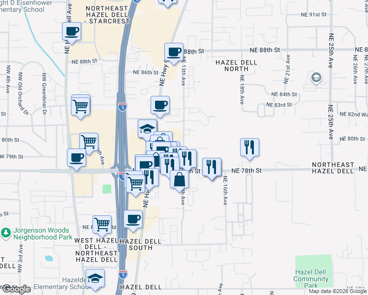 map of restaurants, bars, coffee shops, grocery stores, and more near 7918 Northeast 13th Avenue in Vancouver