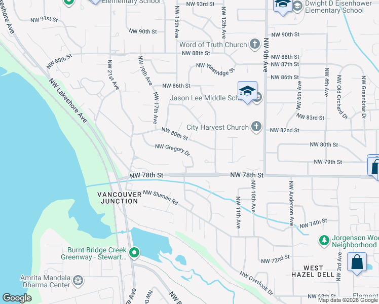 map of restaurants, bars, coffee shops, grocery stores, and more near 1506 Northwest Gregory Drive in Vancouver