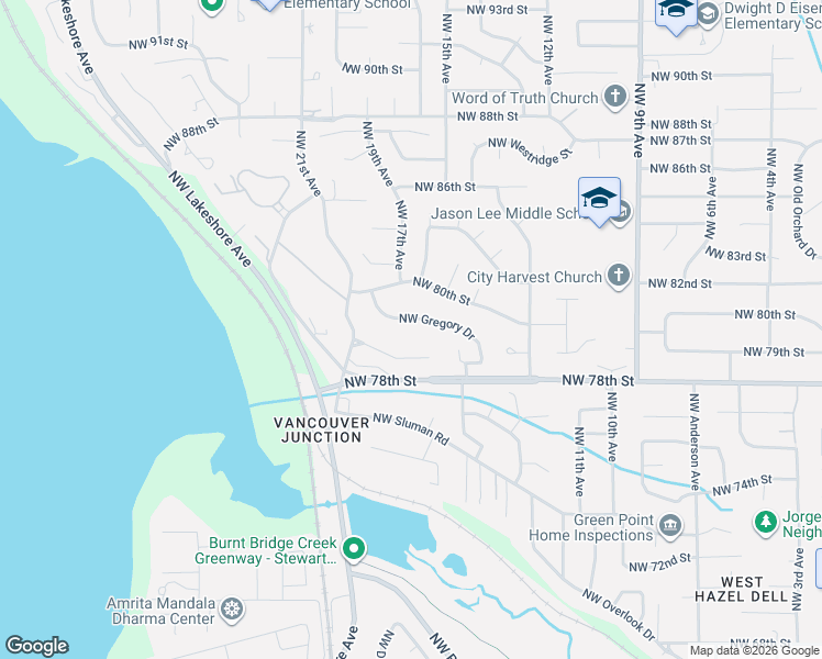 map of restaurants, bars, coffee shops, grocery stores, and more near 1615 Northwest Gregory Drive in Vancouver