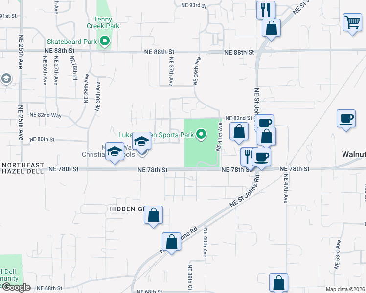 map of restaurants, bars, coffee shops, grocery stores, and more near 3713 Northeast 80th Street in Vancouver