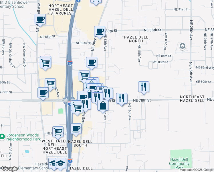 map of restaurants, bars, coffee shops, grocery stores, and more near 7918 Northeast 13th Avenue in Vancouver
