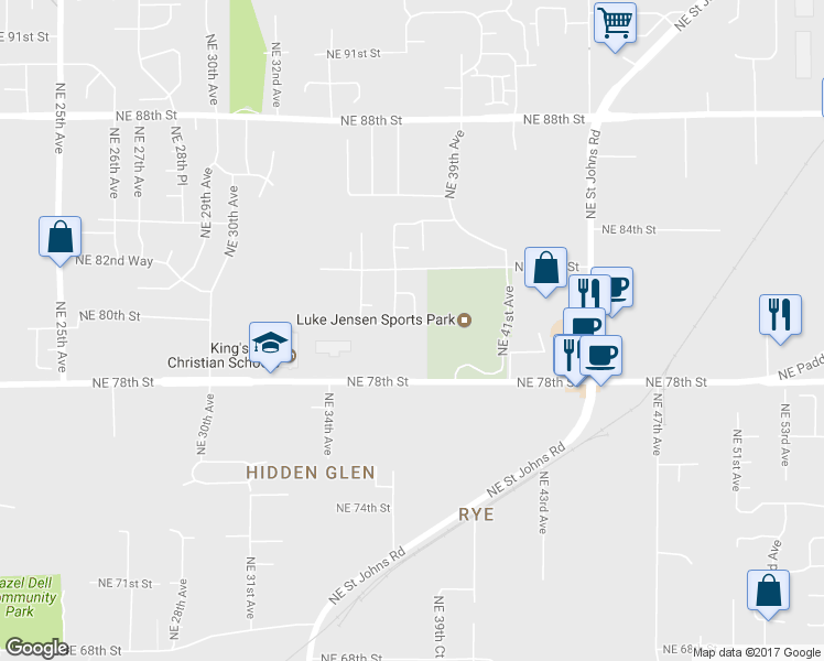 map of restaurants, bars, coffee shops, grocery stores, and more near 3713 Northeast 80th Street in Vancouver