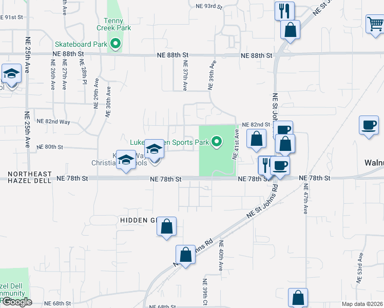 map of restaurants, bars, coffee shops, grocery stores, and more near 3715 Northeast 80th Street in Vancouver