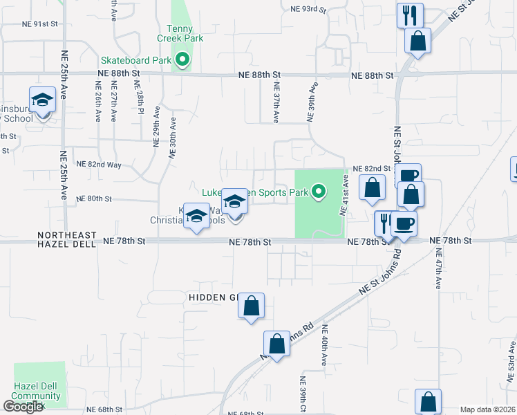 map of restaurants, bars, coffee shops, grocery stores, and more near 3507 Northeast 80th Street in Vancouver