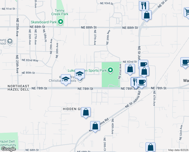 map of restaurants, bars, coffee shops, grocery stores, and more near 3713 Northeast 80th Street in Vancouver