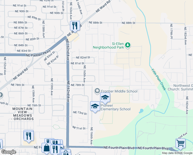 map of restaurants, bars, coffee shops, grocery stores, and more near 7803 Northeast 167th Avenue in Vancouver