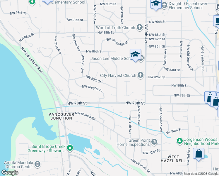 map of restaurants, bars, coffee shops, grocery stores, and more near 1220 Northwest 79th Circle in Vancouver