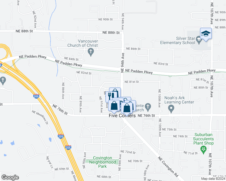 map of restaurants, bars, coffee shops, grocery stores, and more near 9309 Northeast 81st Street in Vancouver