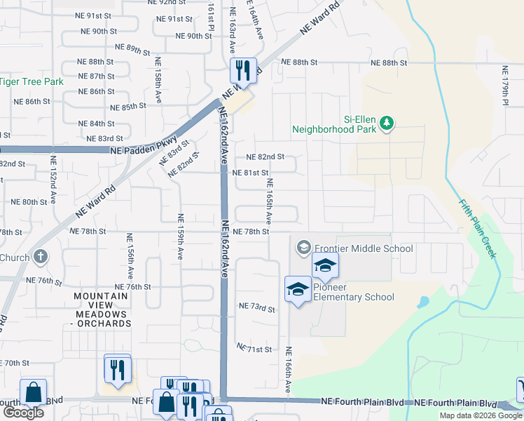 map of restaurants, bars, coffee shops, grocery stores, and more near 16409 Northeast 79th Street in Vancouver