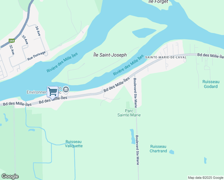 map of restaurants, bars, coffee shops, grocery stores, and more near 3530 Boulevard des Mille-Îles in Laval