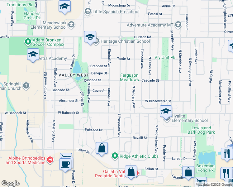 map of restaurants, bars, coffee shops, grocery stores, and more near 2248 Kimball Avenue in Bozeman