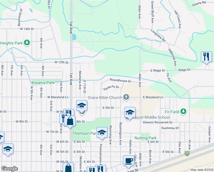map of restaurants, bars, coffee shops, grocery stores, and more near 403 Roundhouse Drive in Laurel