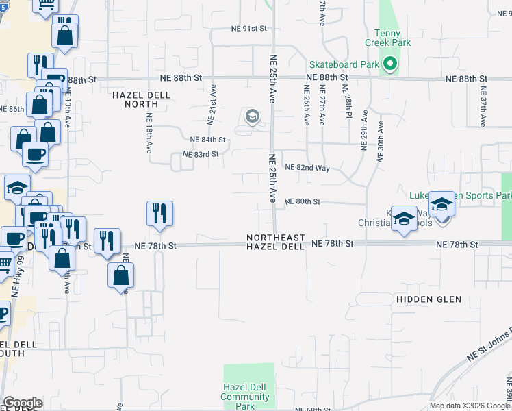 map of restaurants, bars, coffee shops, grocery stores, and more near 2314 Northeast 80th Street in Vancouver