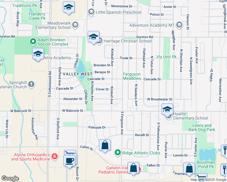 map of restaurants, bars, coffee shops, grocery stores, and more near 2248 Kimball Avenue in Bozeman