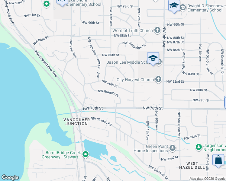 map of restaurants, bars, coffee shops, grocery stores, and more near 1510 Northwest Gregory Drive in Vancouver