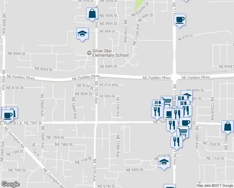 map of restaurants, bars, coffee shops, grocery stores, and more near 10908 Northeast 80th Street in Vancouver