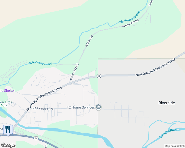 map of restaurants, bars, coffee shops, grocery stores, and more near 44911 Oregon 11 in Pendleton