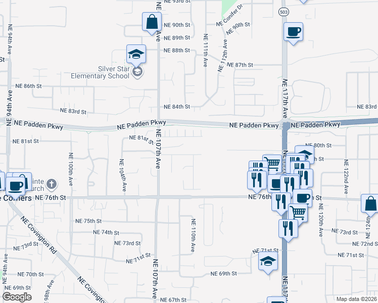 map of restaurants, bars, coffee shops, grocery stores, and more near 10908 Northeast 80th Street in Vancouver