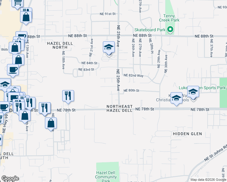 map of restaurants, bars, coffee shops, grocery stores, and more near 2316 Northeast 80th Street in Vancouver