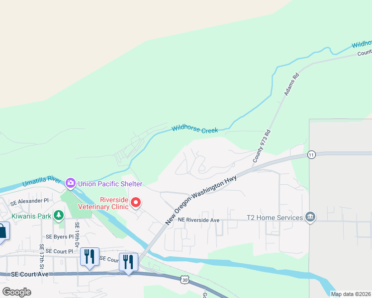map of restaurants, bars, coffee shops, grocery stores, and more near 22 Northeast Nelson Drive in Pendleton