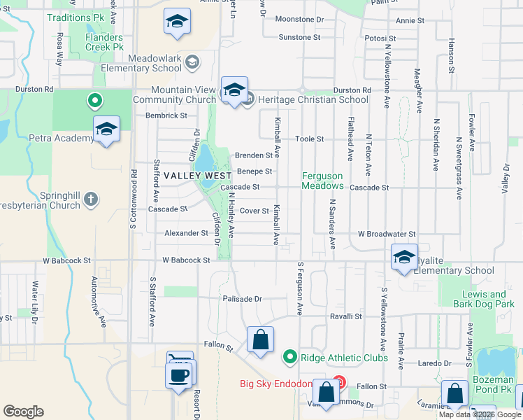 map of restaurants, bars, coffee shops, grocery stores, and more near 4237D Cover Street in Bozeman