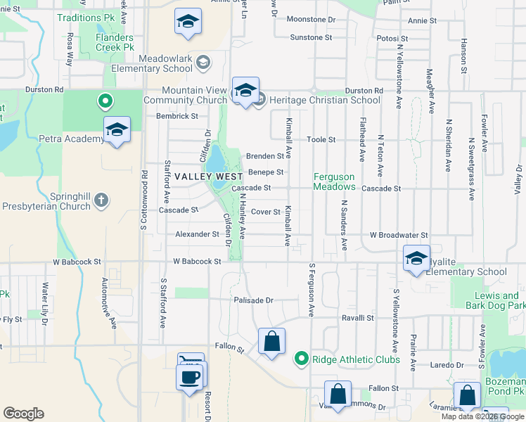 map of restaurants, bars, coffee shops, grocery stores, and more near 4237D Cover Street in Bozeman