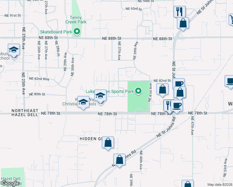 map of restaurants, bars, coffee shops, grocery stores, and more near 8004 Northeast 37th Avenue in Vancouver
