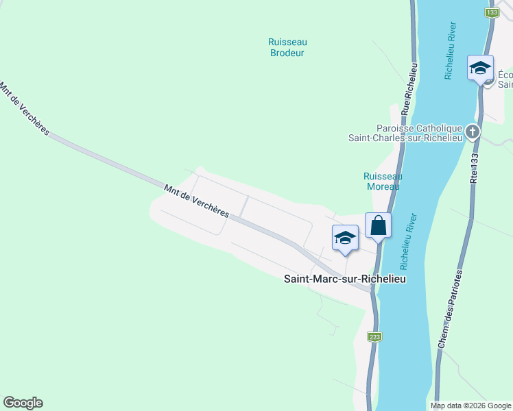 map of restaurants, bars, coffee shops, grocery stores, and more near 165 Rue Moreau in Saint-Marc-sur-Richelieu