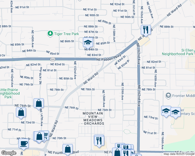 map of restaurants, bars, coffee shops, grocery stores, and more near 15510 Northeast 79th Way in Vancouver