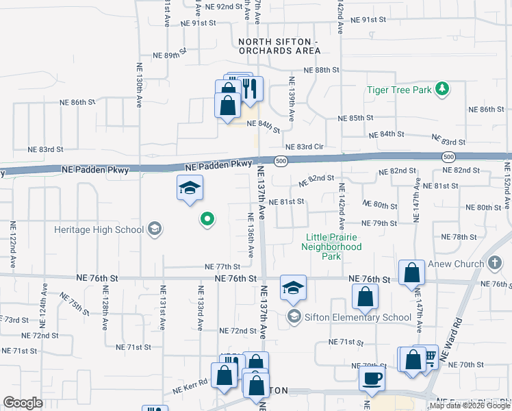 map of restaurants, bars, coffee shops, grocery stores, and more near 8101 Northeast 136th Avenue in Vancouver