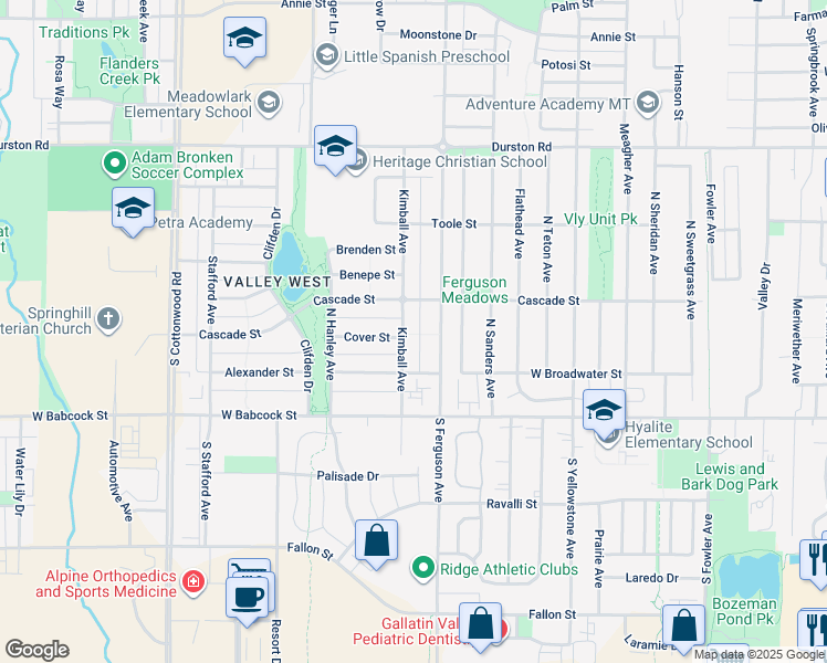 map of restaurants, bars, coffee shops, grocery stores, and more near 2248 Kimball Avenue in Bozeman